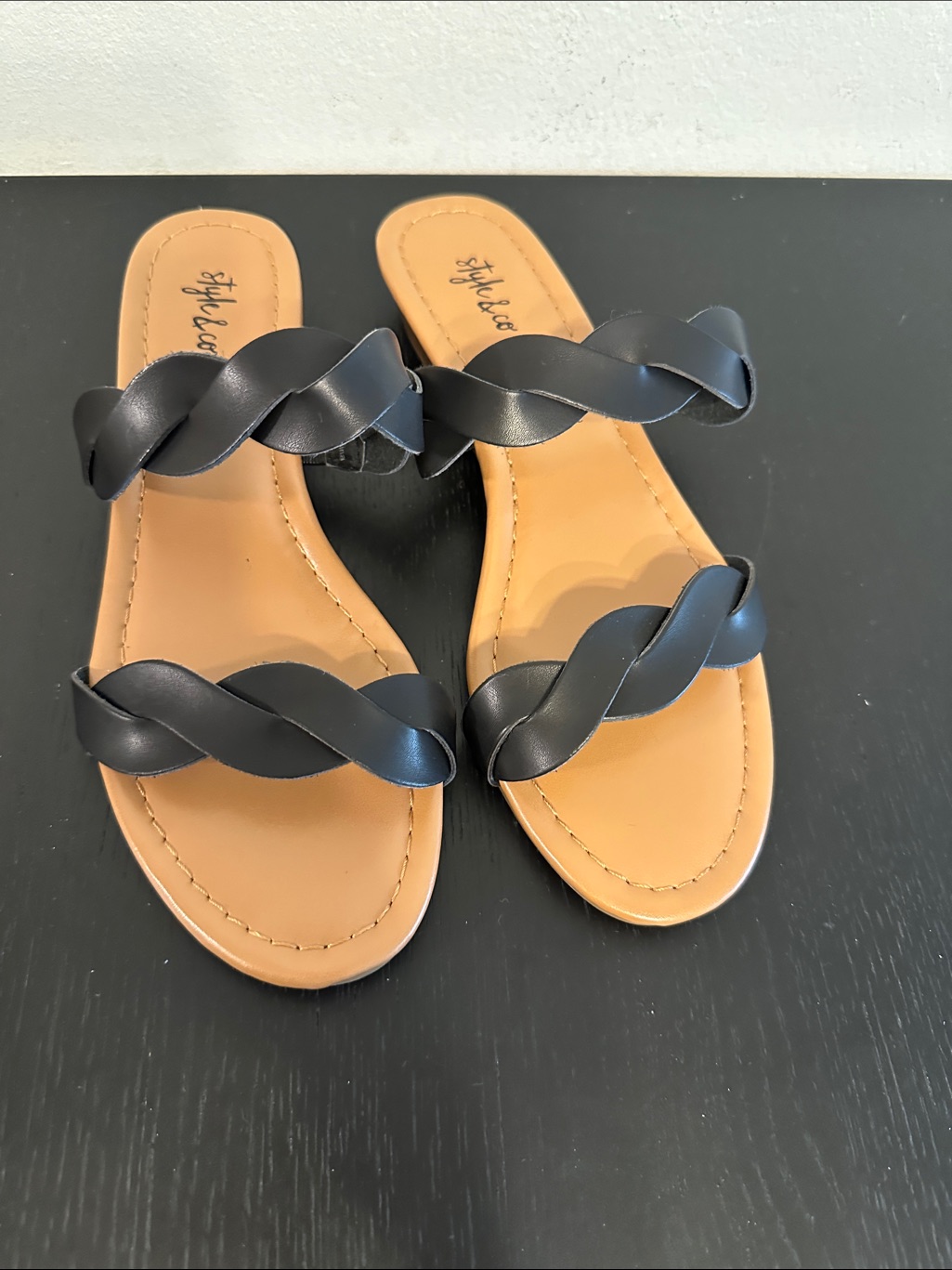 Style & Co. Black Braided Double-Strap Slide Sandals For Women